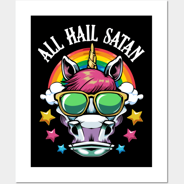 Unicorn - All Hail Satan - Rainbow Wall Art by Lumio Gifts